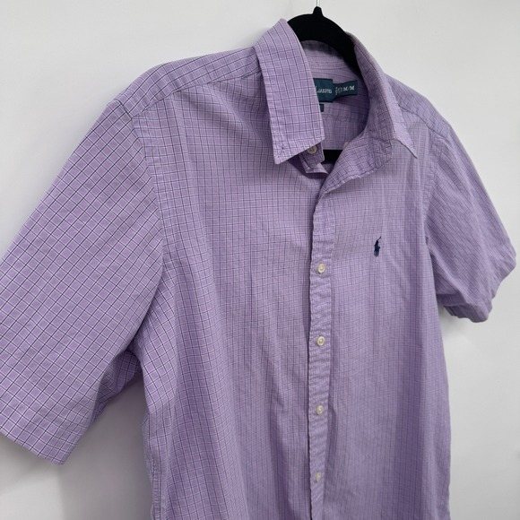 Ralph Lauren Men's‎ M Purple Gingham Check Short Sleeve Shirt Classic Fit Preppy - Picture 3 of 8